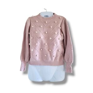 Simplee | Cute Chunky Pinkish Tan Pom Pom Textured Knit Crop Sweater